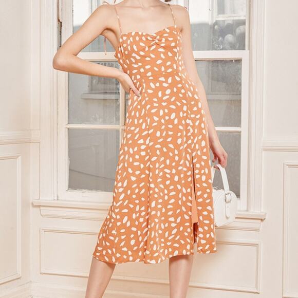 Lulus Dresses & Skirts - Lulus Party In Paris Light Orange Print Tie-strap Midi Dress - Size XS